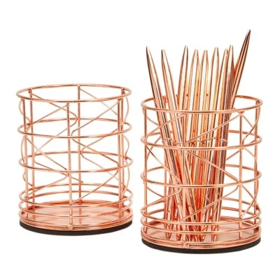 Juvale 2 Pack Rose Gold Pen Holder, Metal Wire Pink Pencil Holder For Desk, Office And School Supplies, Makeup Brush Organizer For Vanity, 3.6 X 4 In - Image 5