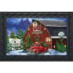 Christmas Tree Farm Doormat Red Pickup Indoor Outdoor 30" X 18" Briarwood Lane