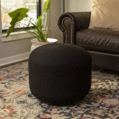 BirdRock Home Woven Knitted Indoor Or Outdoor Pouf - Black