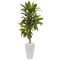 Nearly Natural 3-ft Dracaena Plant In White Tower Planter
