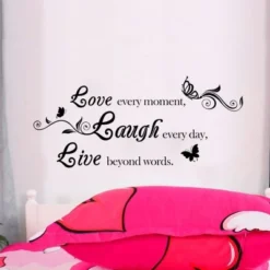 Unique Bargains Home PVC Laugh Live Pattern Removable DIY Decoration Art Sticker Decal PVC Wall Decal 23.4" X 10.14" Black 1 Pc
