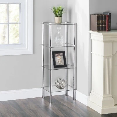 Home Basics 4 Tier Multi Use Rectangle Glass Corner Shelf, Clear