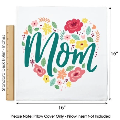 Big Dot Of Happiness Colorful Floral Happy Mother's Day - We Love Mom Party Home Decorative Canvas Cushion Case - Throw Pillow Cover - 16 X 16 Inches - Image 4
