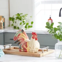 9" Ceramic Farmhouse Chicken Garden Sculpture Red - Olivia & May