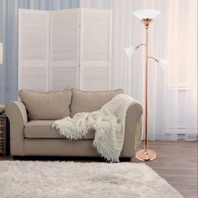 3 Light Floor Lamp With Scalloped Glass Shade Rose Gold - Elegant Designs - Image 5
