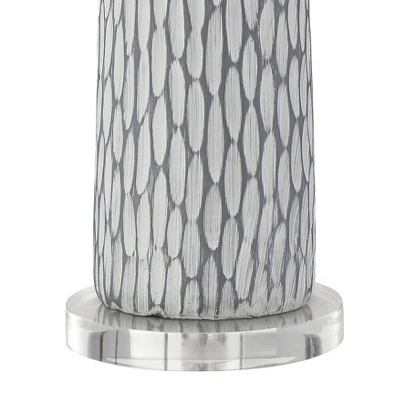 360 Lighting Patrick Modern Coastal Table Lamp With Round Riser 27 1/4" Tall Gray White Wash Ceramic Drum Fabric Shade For Bedroom Living Room Home - Image 4
