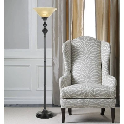 71" 3-way Metal Floor Torchiere Lamp With Glass Shade Dark Bronze - Cal Lighting
