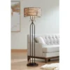 Franklin Iron Works Marlowe Rustic Farmhouse Floor Lamp 60 1/2" Tall Bronze Metal Oster Woven Burlap Fabric Inner Drum Shade For Living Room Bedroom