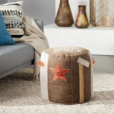 Canvas Pouf With Star Motif Brown - Olivia & May - Image 2