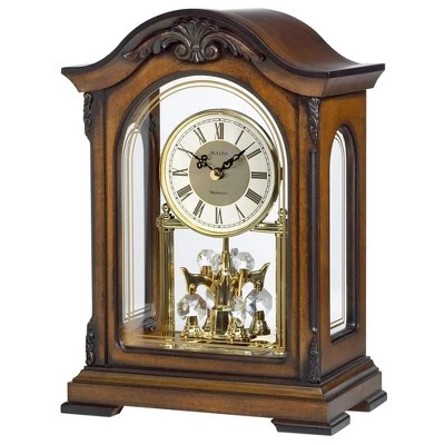 Bulova Clocks B1845 Durant Walnut Wood And Glass Revolving Pendulum Clock, Brown