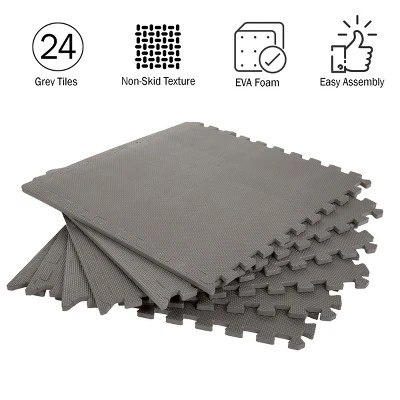 Foam Flooring Tiles 24-Pack Interlocking EVA Foam Pieces Non-Toxic Floor Padding For Playroom Gym Or Basement By Stalwart (Gray) - Image 3