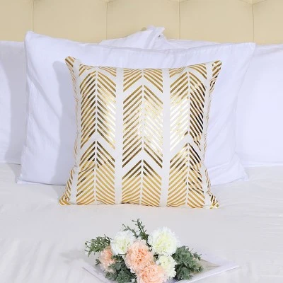 PiccoCasa Gold Geometric Pattern Modern Square Throw Pillow Cover Gold White 18"x18" - Image 2