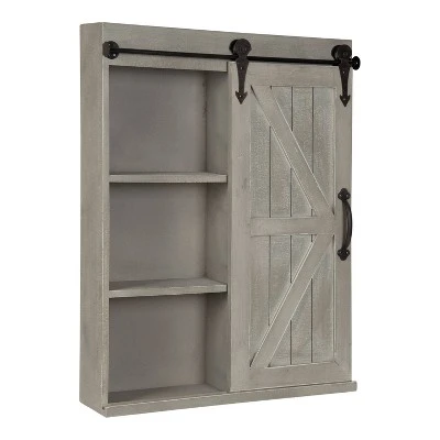 Decorative Wood Wall Storage Cabinet With Vanity Mirror Rustic Gray - Kate & Laurel All Things Decor - Image 6