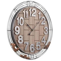 Wooden And Metal Wall Clock With Wine Cork Storage Brown - StyleCraft