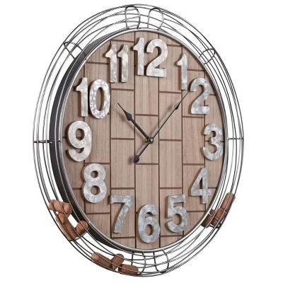 Wooden And Metal Wall Clock With Wine Cork Storage Brown - StyleCraft