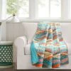 50"x60" Hailey Watercolor Wave Reversible Cotton Throw Blanket Turquoise - Lush Décor