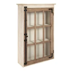 Hutchins Decorative Farmhouse Wood Wall Storage Cabinet Rustic/White - Kate & Laurel All Things Decor