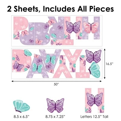 Big Dot Of Happiness Beautiful Butterfly - Peel And Stick Floral Birthday Party Large Banner Wall Decals - Happy Birthday - Image 5