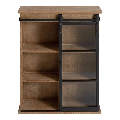 22" X 28" Barnhardt Decorative Wooden Wall Cabinet With Sliding Glass Door Rustic Brown - Kate & Laurel All Things Decor - Image 4