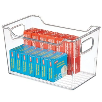 MDesign Large Plastic Home Office Desk Storage Organizer Bin, 4 Pack - Clear - Image 4