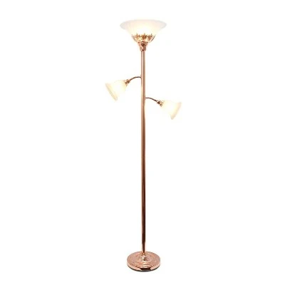 3 Light Floor Lamp With Scalloped Glass Shade Rose Gold - Elegant Designs