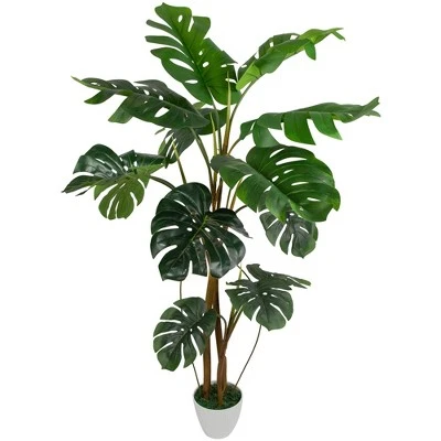 Northlight Real Touch™ Artificial Monstera Artificial Plant In A White Textured Pot - 4.25' - Image 2