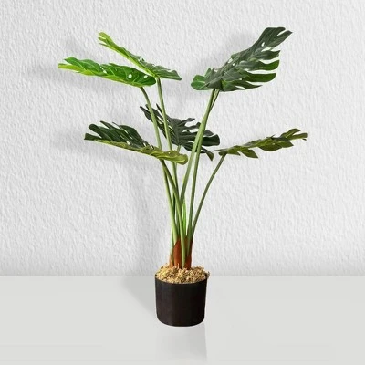Forever Leaf 36" Artificial Monstera Plant In Black Pot, Indoor Artificial Plant For Home Decor