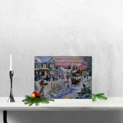 Northlight LED Lighted Fiber Optic Snowy Christmas Village Canvas Wall Art 11.75" X 15.75"