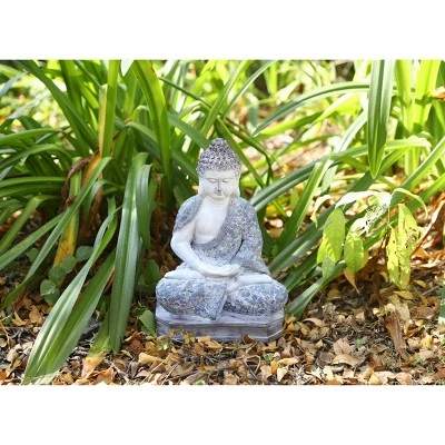 Techko Maid Meditating Resin Buddha Solar Outdoor Garden Statue Decor With Spotlight - Image 6