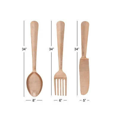 Aluminum Utensils Knife, Spoon And Fork Wall Decor Set Of 3 Copper - Olivia & May - Image 2