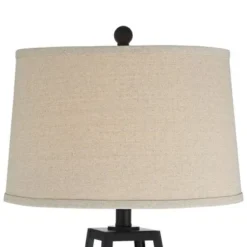 Franklin Iron Works Kacey Modern Table Lamps Set Of 2 With Square Risers 26 3/4" High Dark Metal USB Charging Port Nightlight Oatmeal Shade For Desk