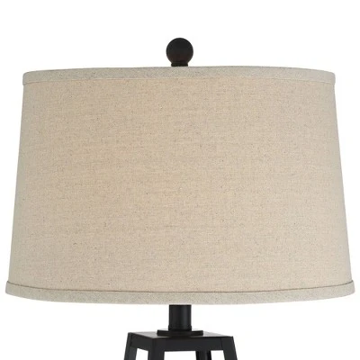 Franklin Iron Works Kacey Modern Table Lamps Set Of 2 With Square Risers 26 3/4" High Dark Metal USB Charging Port Nightlight Oatmeal Shade For Desk