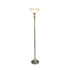 1-Light Classic Torchiere Floor Lamp With Marbleized Glass Shade Antique Brass - Lalia Home