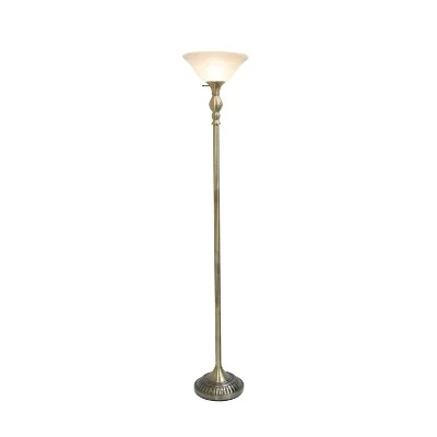 1-Light Classic Torchiere Floor Lamp With Marbleized Glass Shade Antique Brass - Lalia Home
