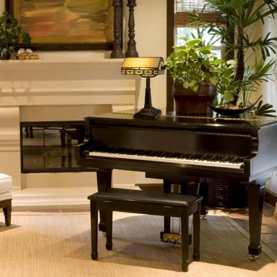 Hastings Home Tiffany Style Bankers LED Desk Lamp – 16" High, Dark Brown - Image 3