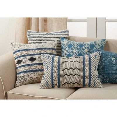16"x24" Oversized Boho Rug Style Cotton Lumbar Throw Pillow Cover Blue - Saro Lifestyle - Image 3
