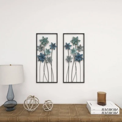 Metal Floral Wall Decor With Black Frame Set Of 2 Gray - Olivia & May - Image 16