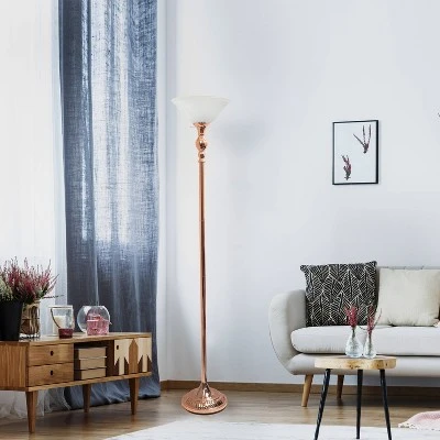 1 Light Torchiere Floor Lamp With Marbleized Glass Shade Rose Gold - Elegant Designs - Image 5