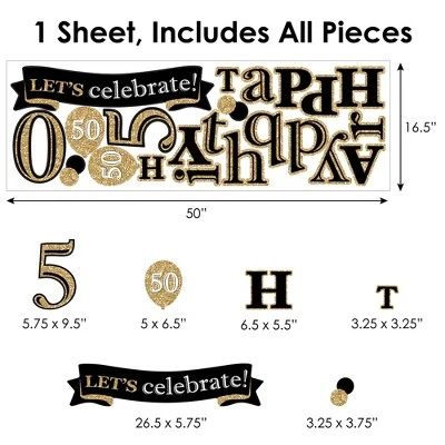 Big Dot Of Happiness Adult 50th Birthday - Gold - Peel And Stick Birthday Party Decoration - Wall Decals Backdrop - Image 6