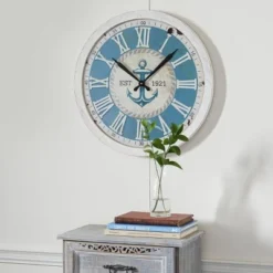 Metal Anchor Wall Clock White - Olivia & May