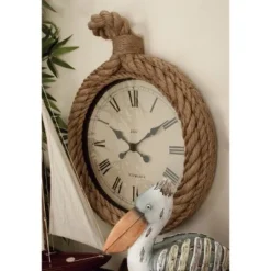 Jute Wall Clock With Rope Accents Beige - Olivia & May