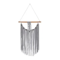 44" X 20" Cotton Macrame Intricately Weaved Wall Decor With Beaded Fringe Tassels Gray - Olivia & May