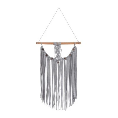 44" X 20" Cotton Macrame Intricately Weaved Wall Decor With Beaded Fringe Tassels Gray - Olivia & May