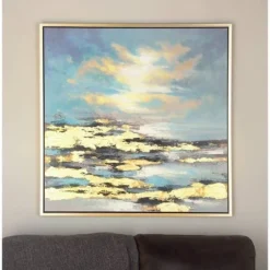 Canvas Geode Landscape Framed Wall Art With Gold Frame Blue - Olivia & May