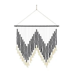 Wood Macrame Beaded Wall Decor With Fringe Tassels - Olivia & May