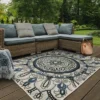 Trinity Bohemian Medallion Patio Area Rug Beige/Blue - Captiv8e Designs