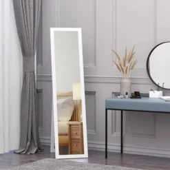 HOMCOM Full Length Glass Mirror, Freestanding Or Wall Mounted Dress Mirror For Bedroom, Living Room, Bathroom, White