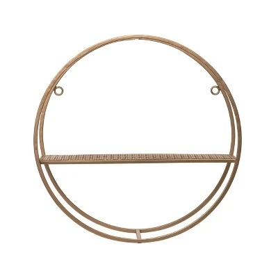 Transpac Metal 13.75 In. Gold Single Shelf Round Wall Decor