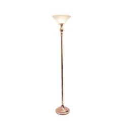 1 Light Torchiere Floor Lamp With Marbleized Glass Shade Rose Gold - Elegant Designs
