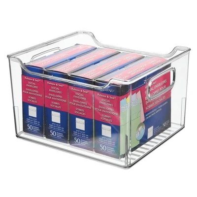 MDesign Large Plastic Home Office Desk Storage Organizer Bin, 4 Pack - Clear - Image 6